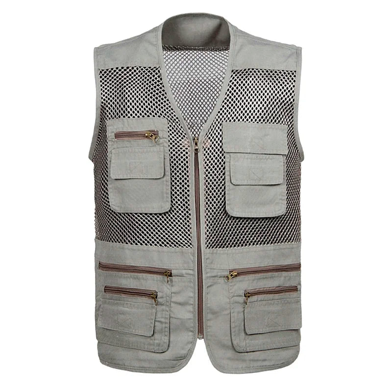 2021 homens multi-bolso clássico colete masculino sem mangas descarga sólida casaco de trabalho fotógrafo tático malha colete jaqueta