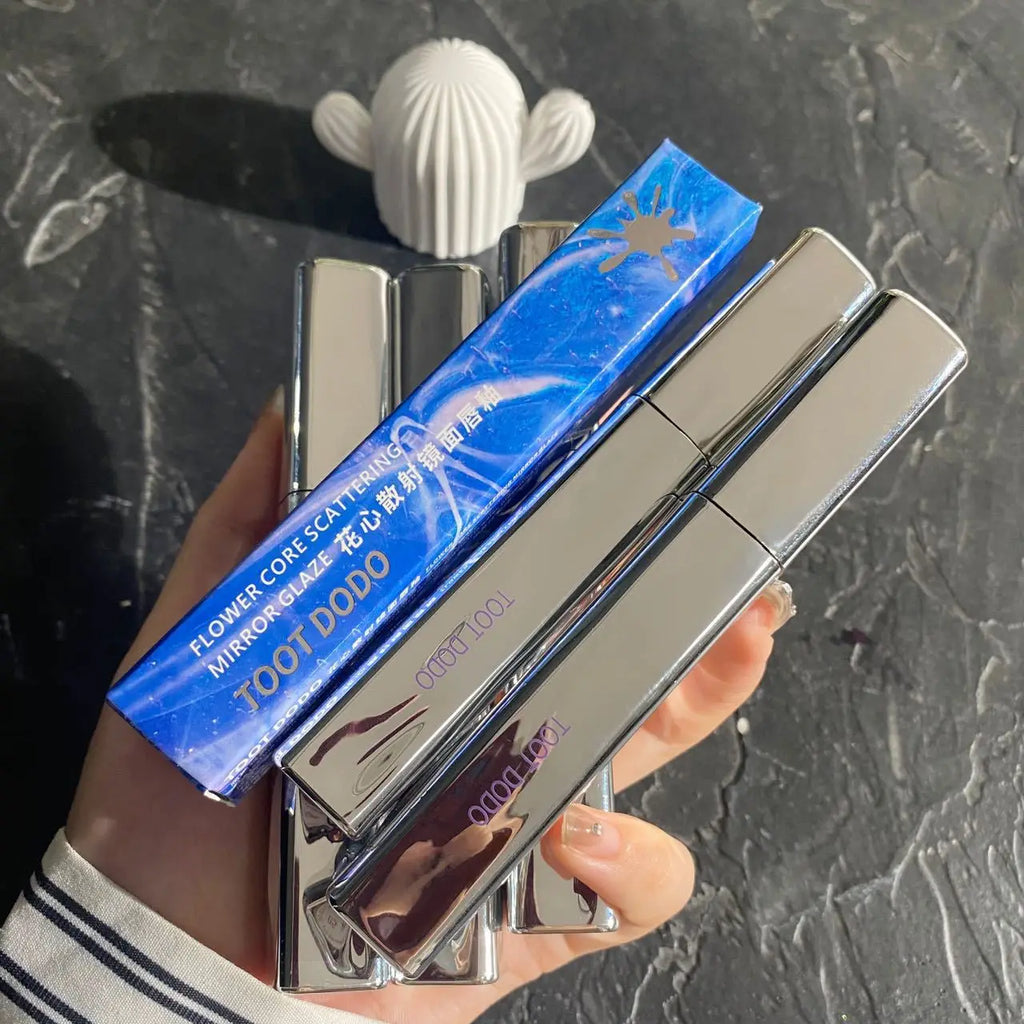 Punk roxo espelho água brilho labial tubo de prata vermelho lábio esmalte vidro óleo labial à prova dwaterproof água batom líquido nude claro matiz maquiagem 1pc