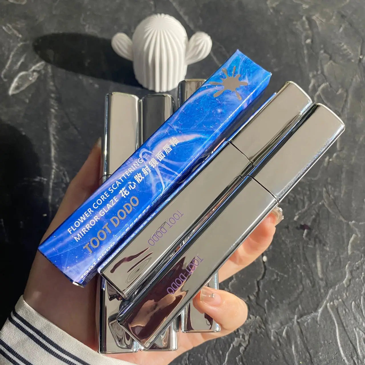 Punk roxo espelho água brilho labial tubo de prata vermelho lábio esmalte vidro óleo labial à prova dwaterproof água batom líquido nude claro matiz maquiagem 1pc