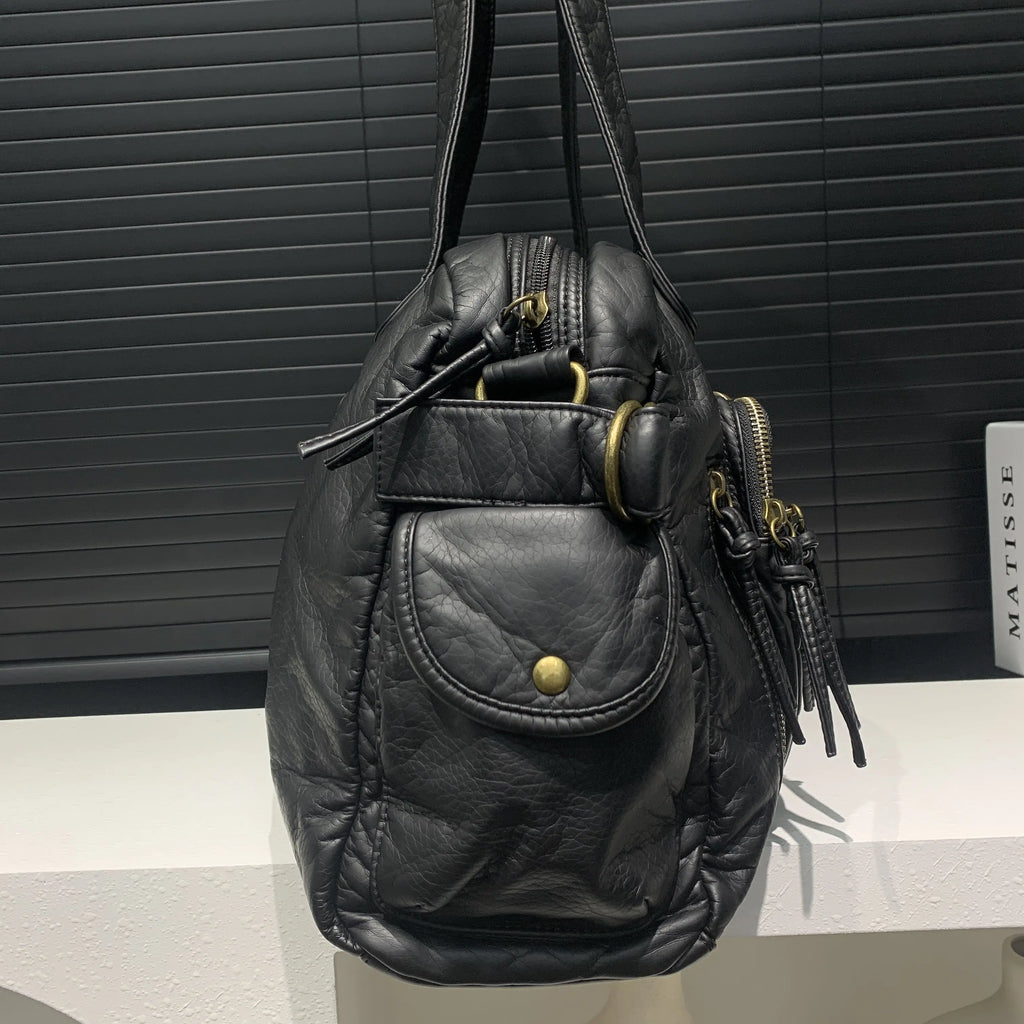 Moda feminina retro sacola de couro macio do plutônio grande capacidade bolsa de ombro y2k punk multi bolso crossbody bolsa