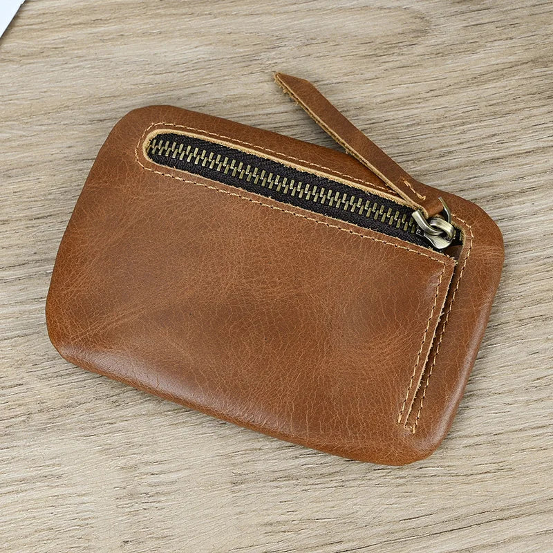 Luufan couro genuíno zíper moeda cartão bolsa de couro real rfid titular do cartão embreagem carteiras slots para homens mulheres mini bolsa fina