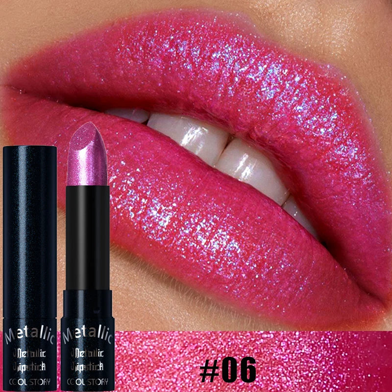 Diamante rosa batom metálico glitter batom à prova dwaterproof água brilhante perolado azul escuro vermelho fosco brilho labial halloween lábios maquiagem