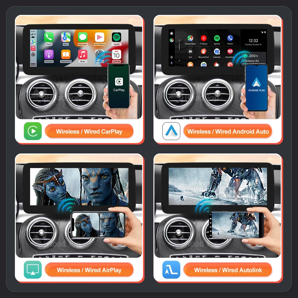 Tela multimídia linux sem fio carplay android auto para mercedes-benz w205 w176 glc a c v classe w447 cla gla 2015-2018 ntg5.0