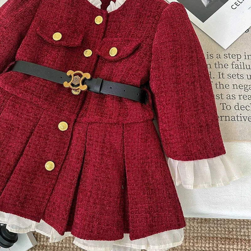 MILANCEL New Autumn Kids Dress 2-7Y Fleece Padded Girls Coat +Belt Korean Version Loose Children Clothes