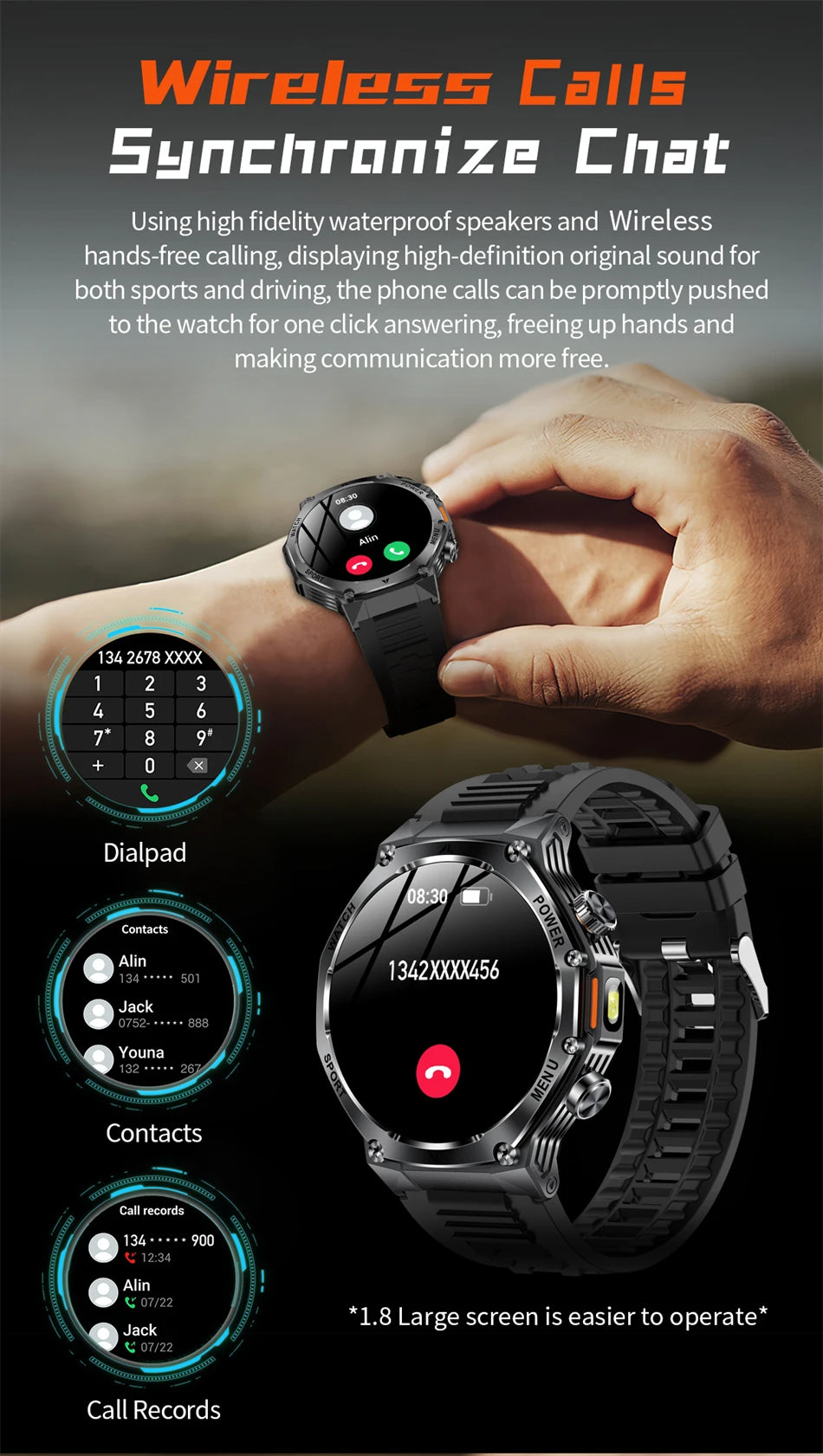 Novo relógio inteligente masculino 2025 chamada bluetooth um clique conexão relógios ip67 à prova dip67 água 800mah bateria smartwatch homem android ios