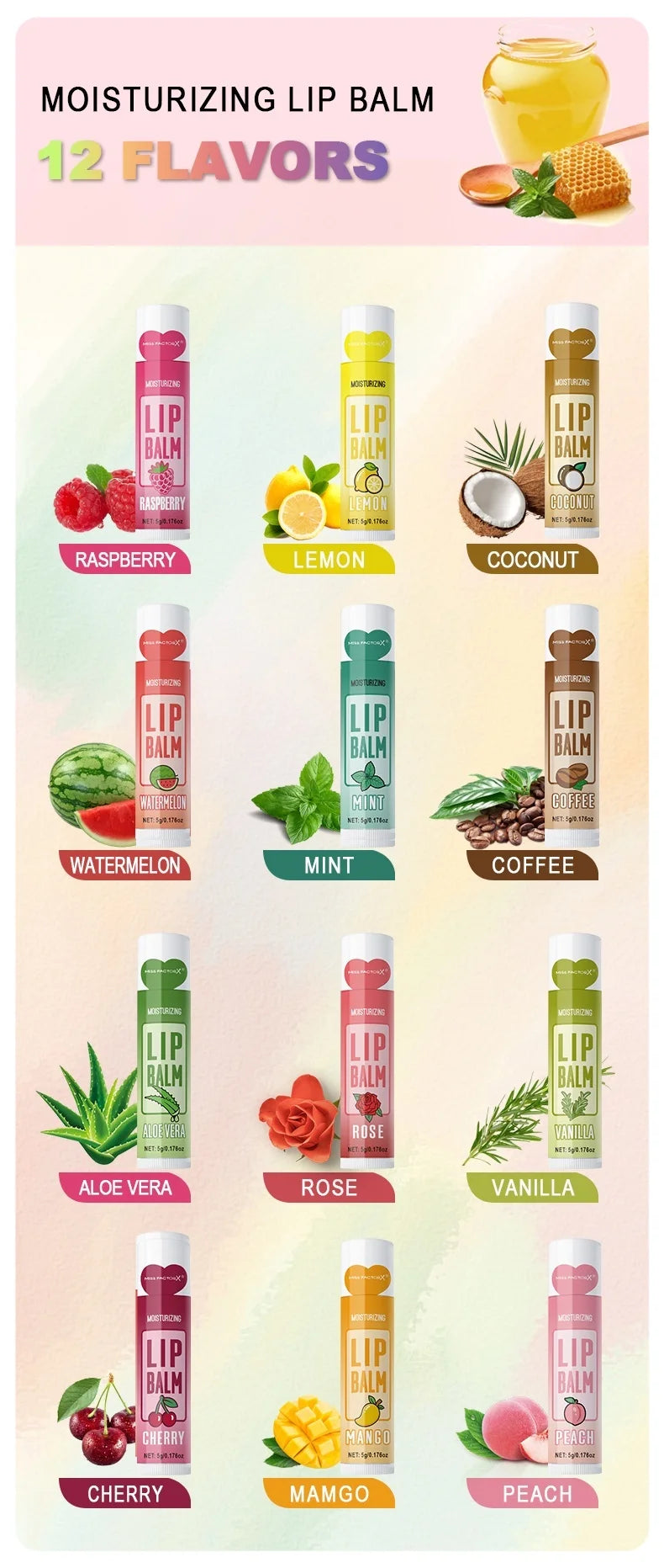 12 PCS/presente conjunto de bálsamo labial 5g Hidratação profunda e esfoliante hidratante de longa duração para criar lábios hidratados
