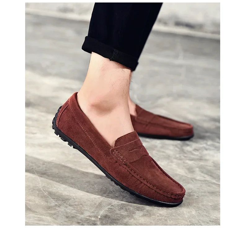 Couro do plutônio camurça de vaca sapatos masculinos marca luxo casual formal mocassins calçados preto masculino sapatos de condução hombres