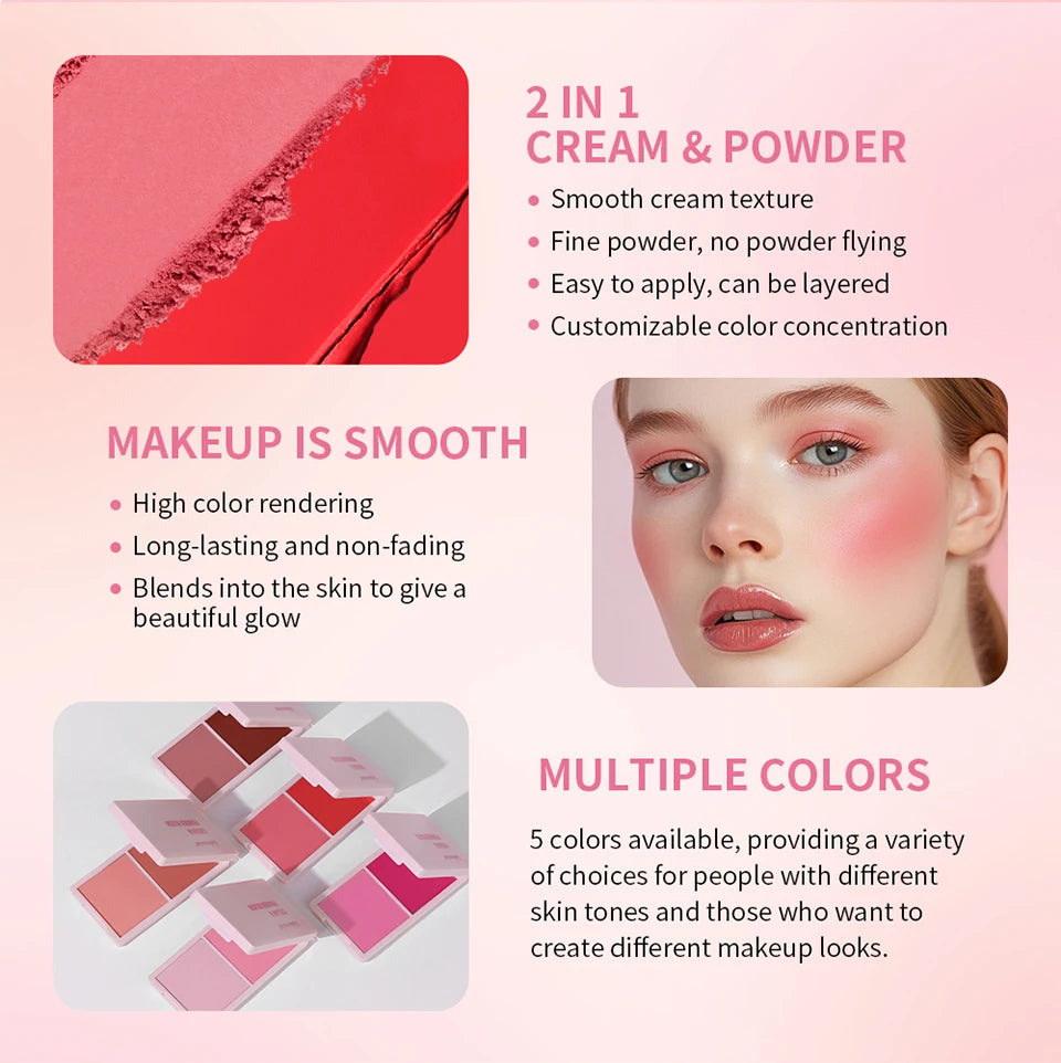 2 em 1 creme & pó blush fosco natural blush paleta de maquiagem dos olhos longa duração alta renderização de cor brilhante mindinho patrick ta blush