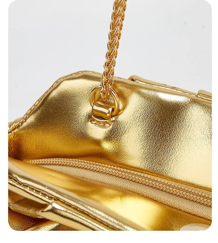 Bolsa de nuvem dobrada para mulheres, novo estilo de comércio exterior, bolsa prateada moderna, versátil, bolsa crossbody com corrente ins, bolsas e bolsas