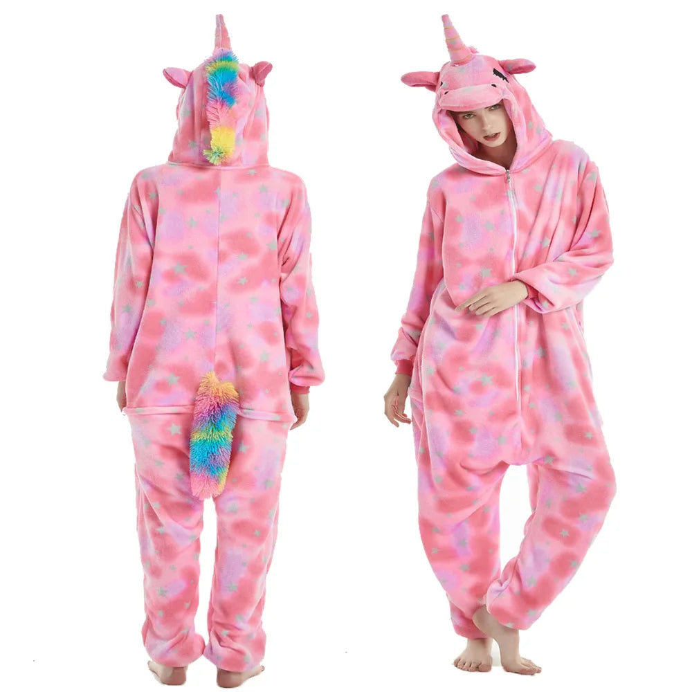Mulheres animal kigurumi pijamas inverno grosso flanela pijamas adulto com capuz pijama homewear halloween cosplay trajes de festa