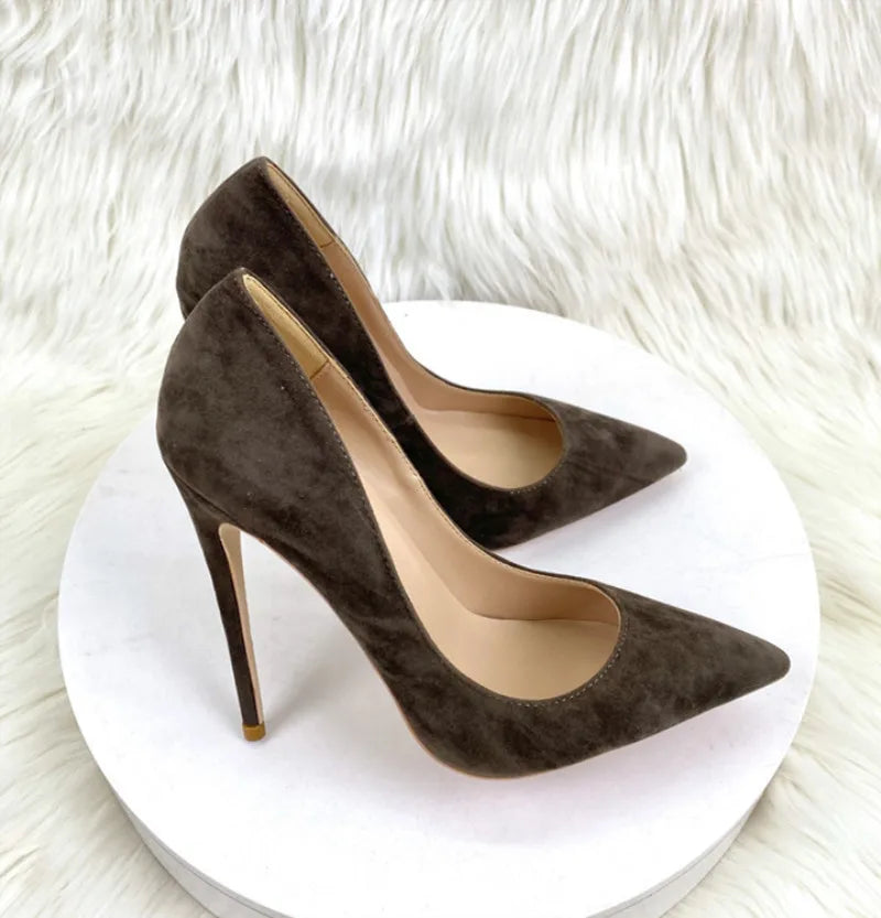 Estrela estilo camurça sapatos femininos de salto alto marca moda bombas sexy dedo do pé apontado 8cm 10cm 12cm confortável casamento roxo sapatos femininos