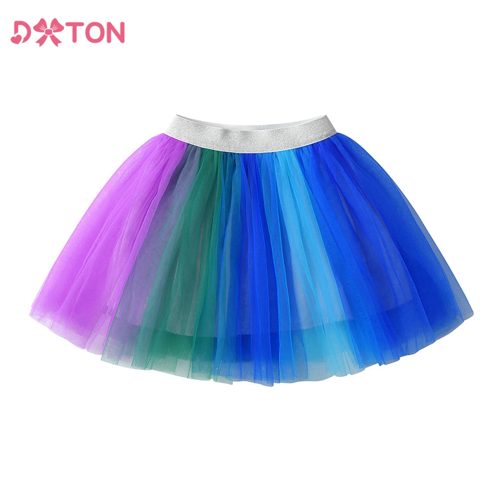 Dxton bebê meninas dança tutu saia colorida chiffon emenda crianças dancewear petiskirt tule criança mini saia roupas usar