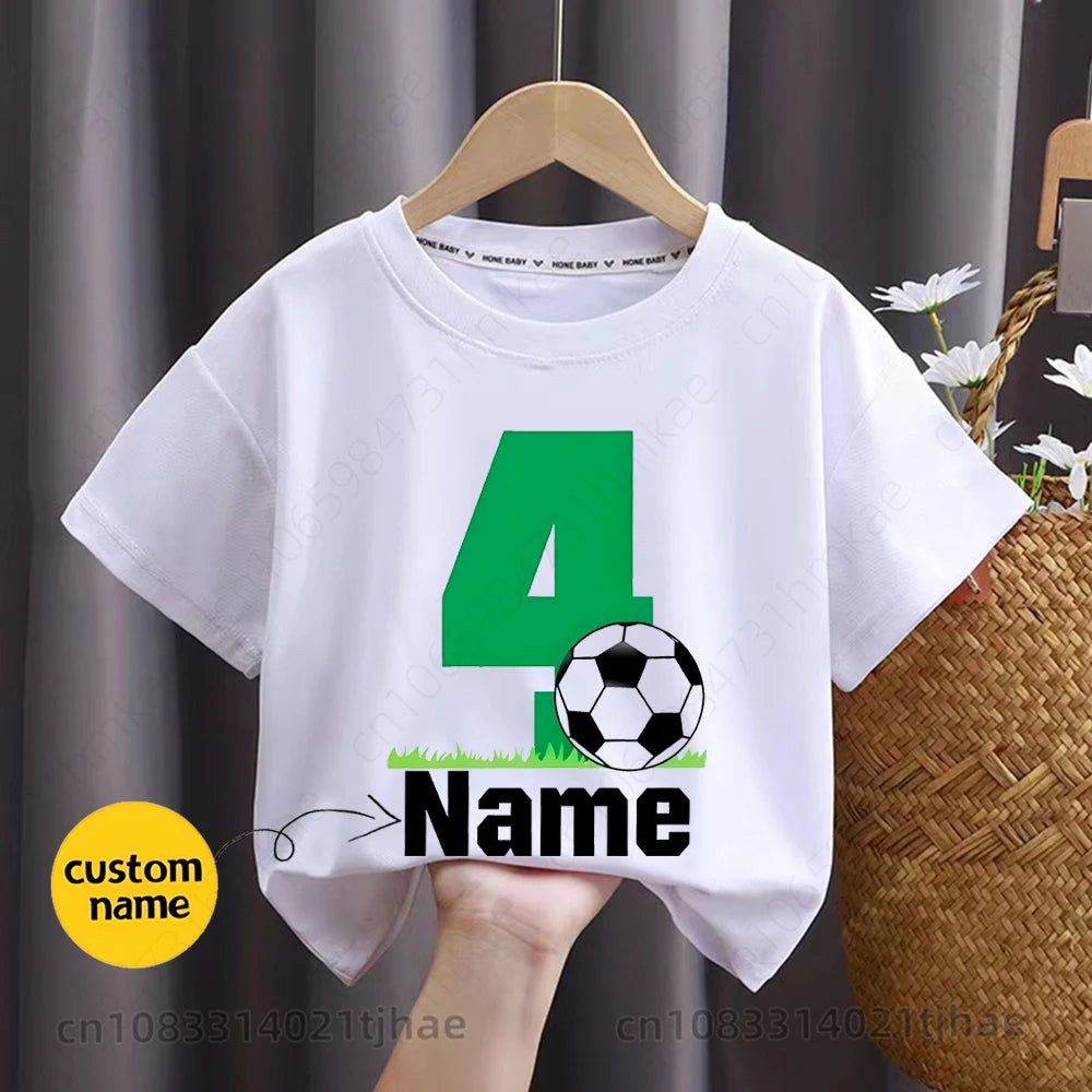 Camiseta de futebol personalizada com nome engraçado para bebês, camisetas personalizadas para crianças, camiseta personalizada para meninos e meninas, presente de aniversário
