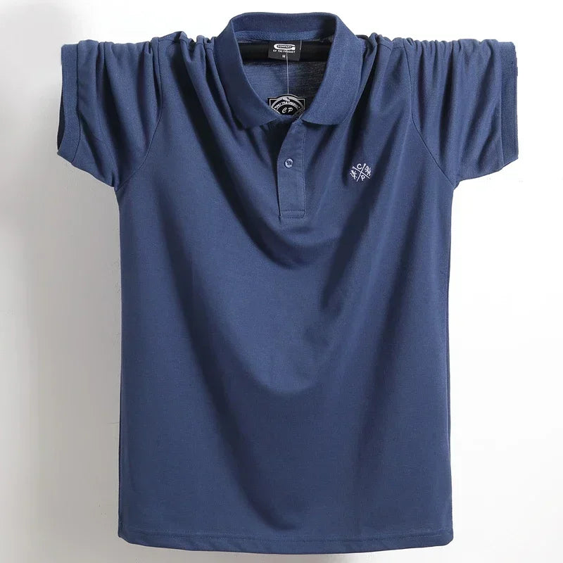 Camisa polo masculina de verão, roupas de marca de algodão puro, camisa polo masculina casual de negócios, manga curta, respirável, camisa polo macia 5xl