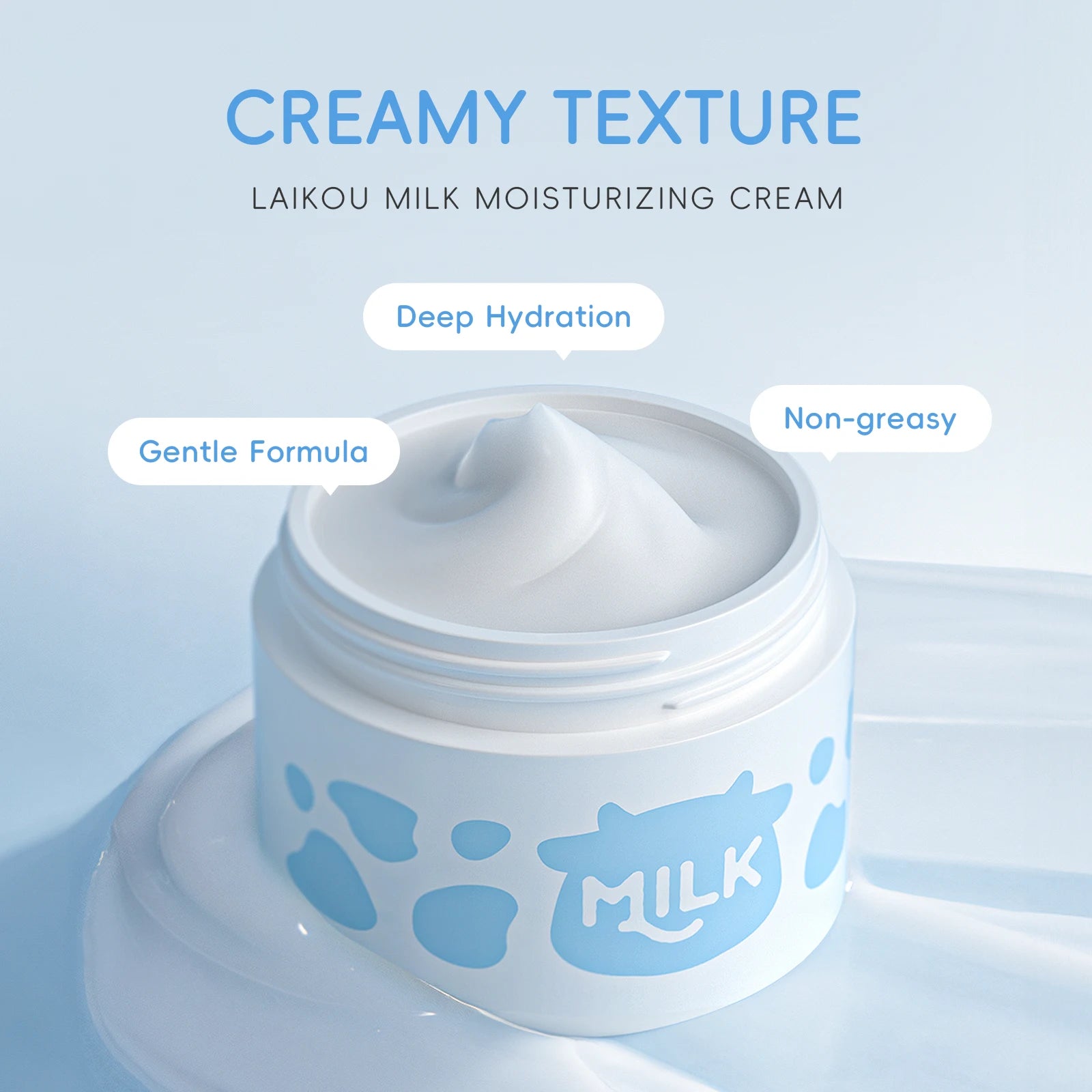 LAIKOU Conjunto de cuidados com a pele com leite Soro suavizante Creme hidratante Limpador suave Kit de viagem de hidratação iluminadora