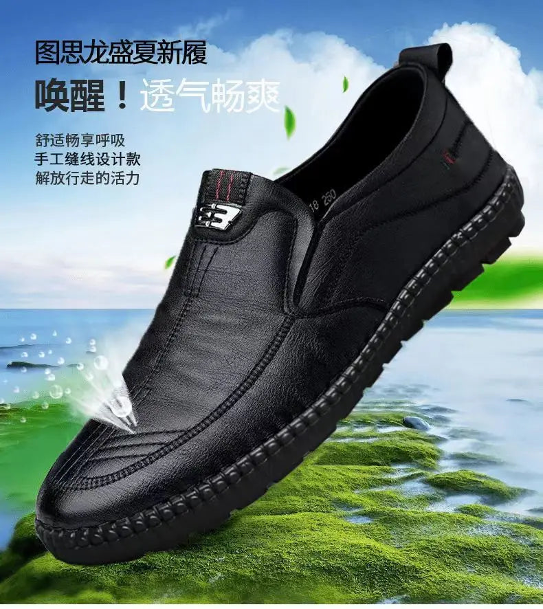 Homens mocassins de couro do plutônio antiderrapante andando apartamentos respirável ao ar livre deslizamento em sapatos casuais para trabalho masculino escritório condução sneakers2