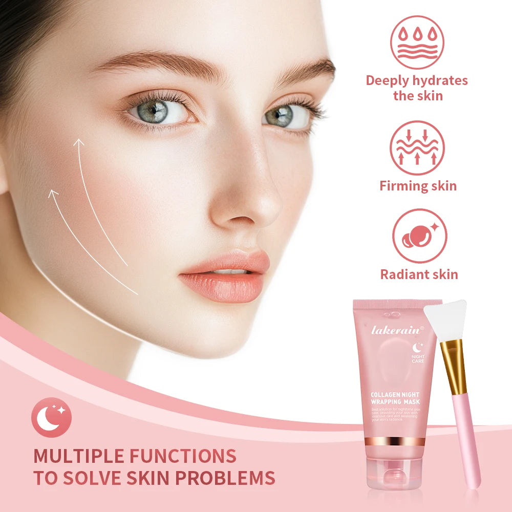Conjunto de máscara facial de colágeno para embrulho noturno, máscara de embrulho noturno de colágeno coreano, hidrata profundamente, creme de máscara de cuidados noturnos