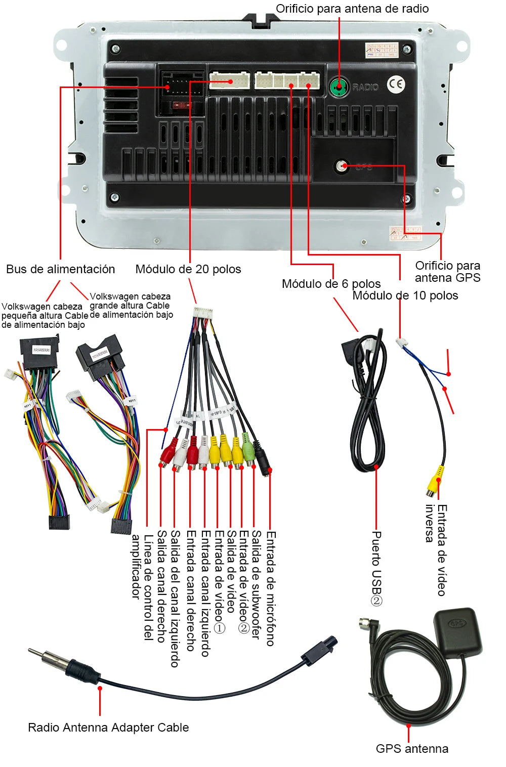 Rádio multimídia para carro com GPS Android player Universal, Carplay, Wifi, para Volkswagen Golf 5, 6, Polo, Passat B6, B7, CC, Skoda
