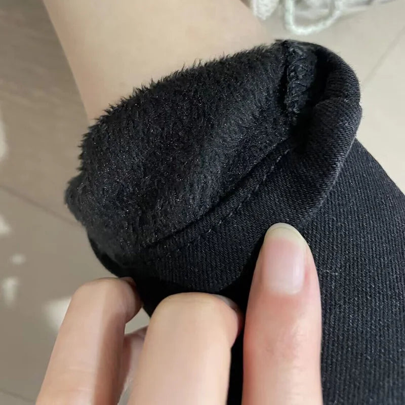 Inverno senhora térmica quente jeans de pelúcia magro estiramento jeans senhora fino ajuste lápis calças meninas perna reta denim