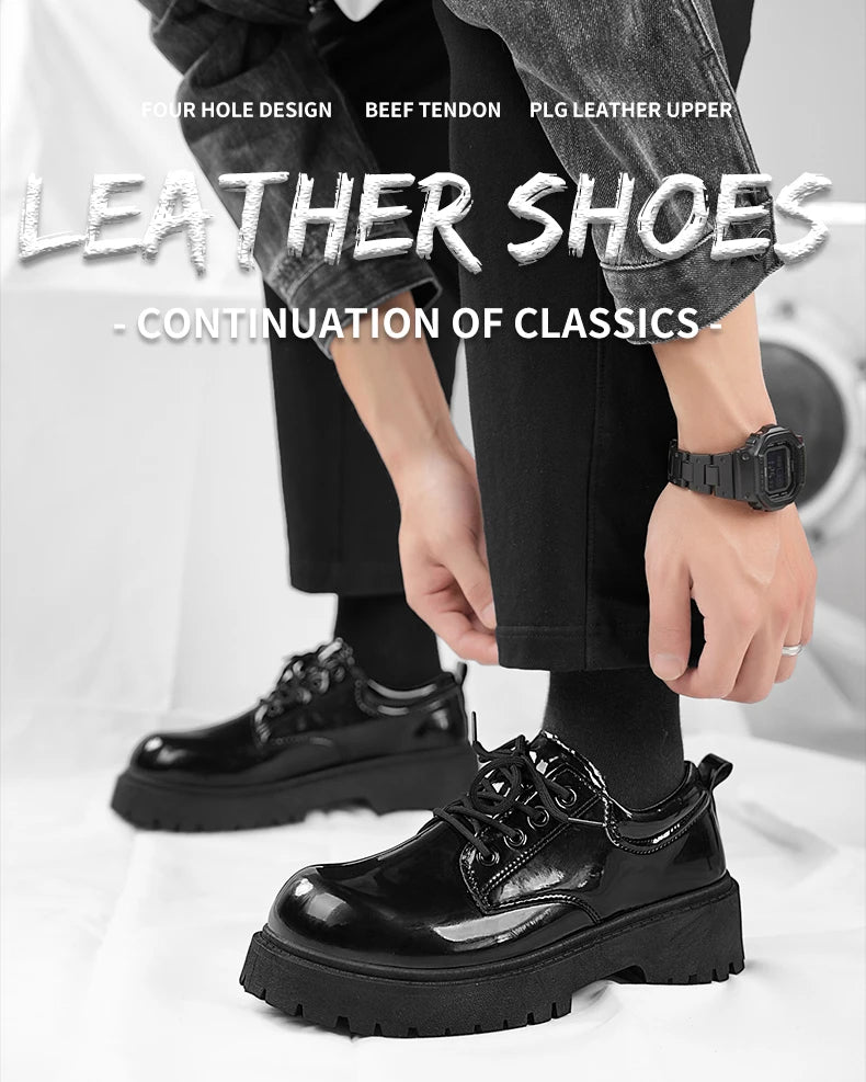 Sapatos de couro casual para casal, sola grossa, antiderrapante, conforto, roupas de trabalho masculinas e femininas, tamanho grande, sapatos com renda, 4ª temporada