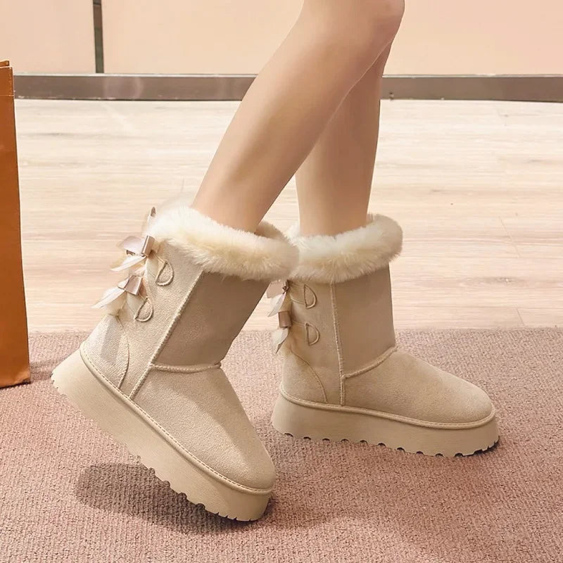 Botas de neve femininas 2024 inverno nova moda sapatos plataforma de pelúcia ao ar livre botas quentes sapatos femininos bota camurca cano longo