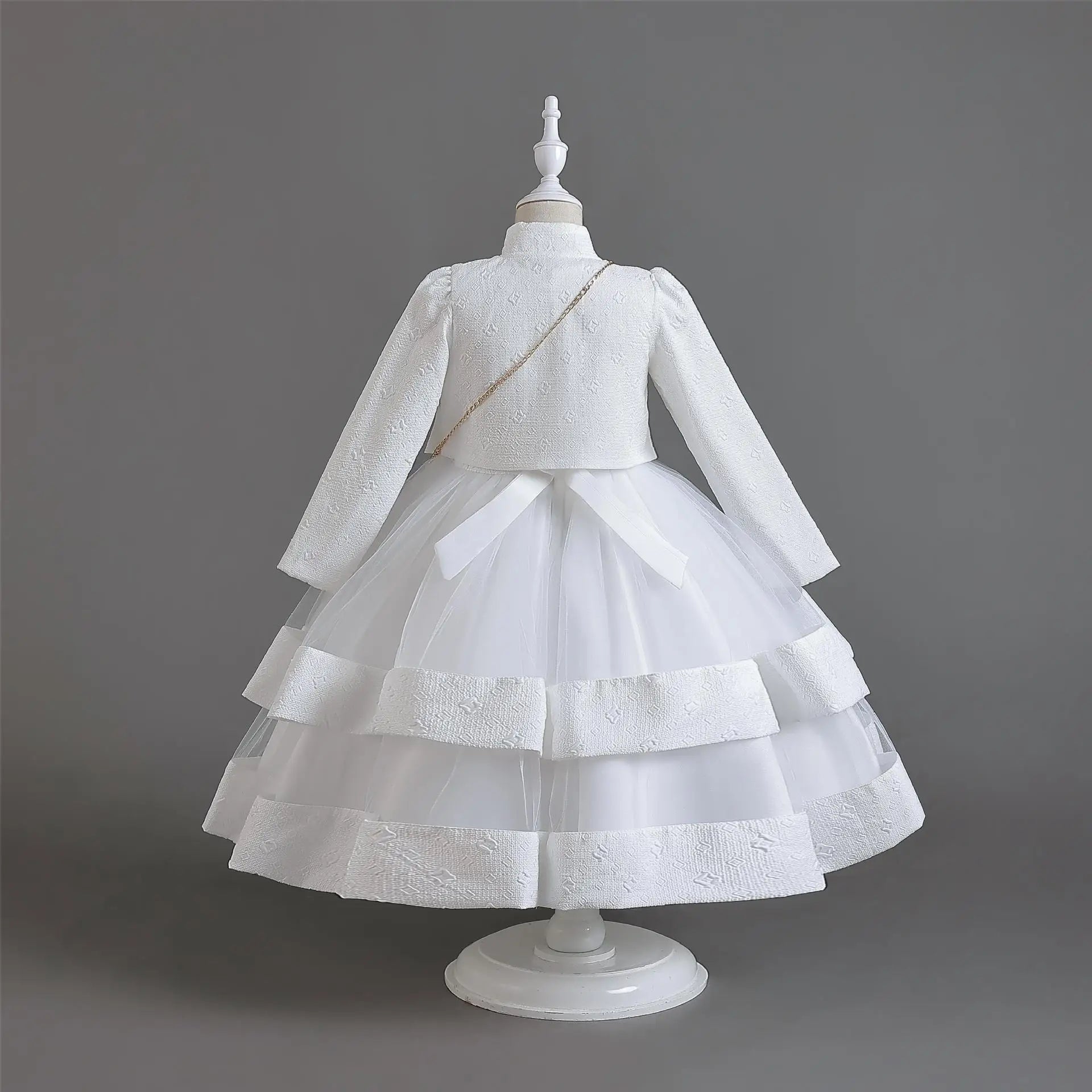 Novo outono/inverno vestido de festa de manga longa elegante menina bordado vestido de desempenho de natal saco de presente para crianças de 3 a 11 anos