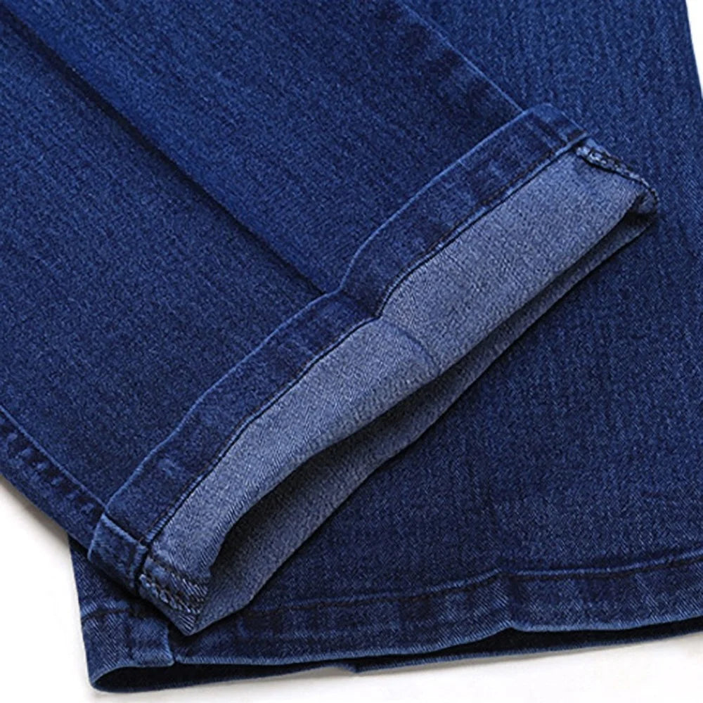 Calça jeans masculina clássica, tamanho 30-45, social, plus size, baggy em algodão, azul, trabalho