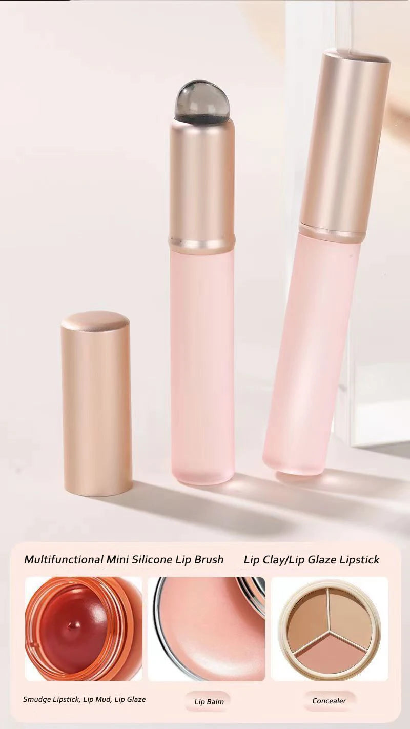 Pincel labial de silicone atualizado com capa, pincel corretivo angular, aplicação de batom, bálsamo de manchas, pincel de maquiagem labial, ferramenta cosmética