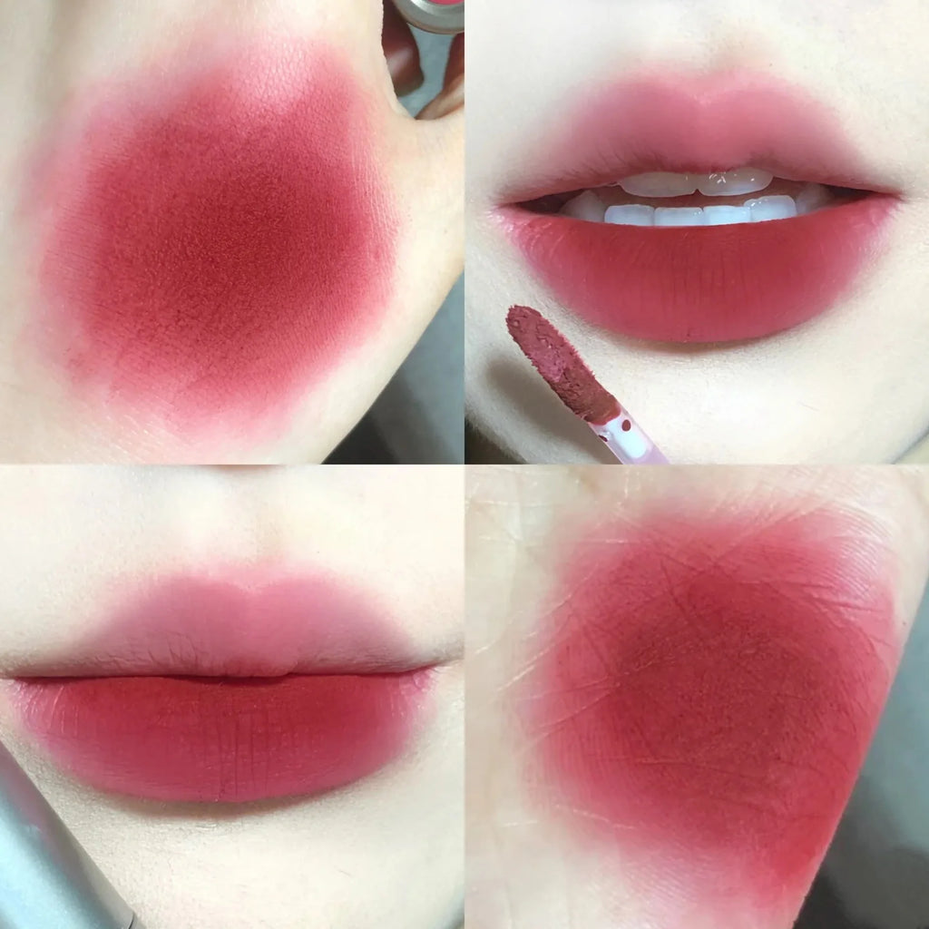 Batom fosco de veludo vermelho escuro, à prova d'água, longa duração, fosco, brilho labial, copo antiaderente, maquiagem labial, maquiagem cosmética