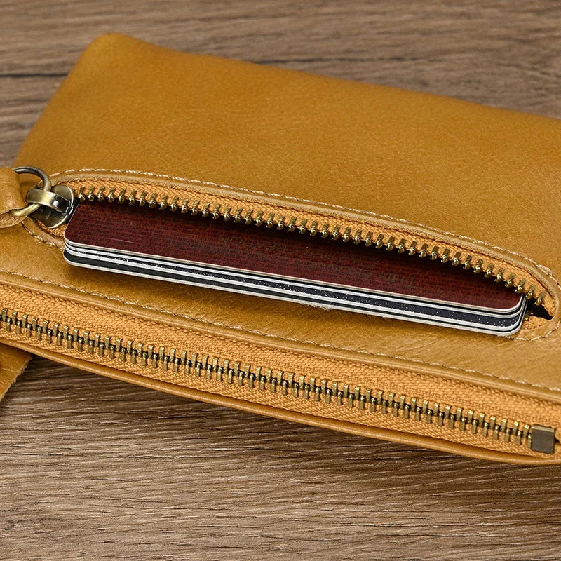 Luufan couro genuíno zíper moeda cartão bolsa de couro real rfid titular do cartão embreagem carteiras slots para homens mulheres mini bolsa fina