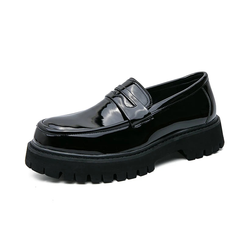 Plataforma de salto alto aumento de altura casual masculino sapato de couro patente oxfords sapatos de espuma mocassins casamento formal