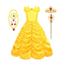 Belle traje menina princesa vestido amarelo halloween bela e a fera trajes meninas festa de aniversário crianças roupas vestido