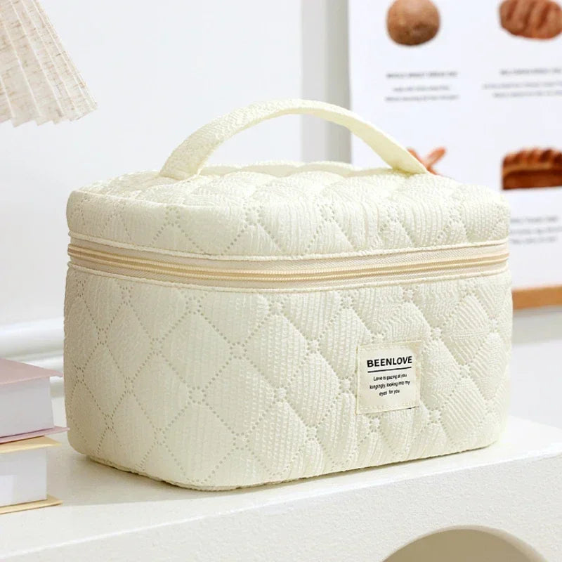 Conjunto de bolsa de maquiagem acolchoada bolsa de maquiagem feminina grande floral sacos de maquiagem bonito algodão bolsa cosmética viagem saco de armazenamento de produtos de higiene pessoal