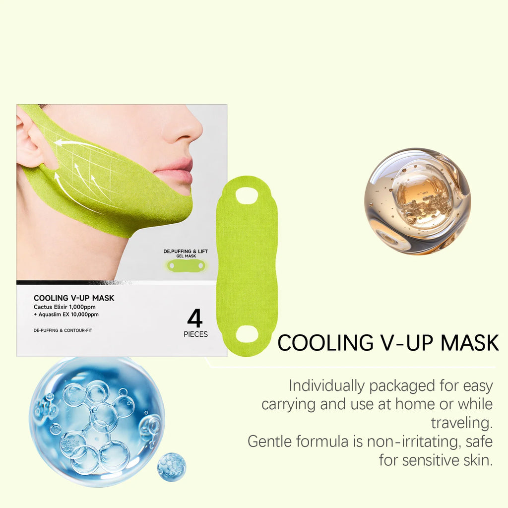 Máscara em Gel Refrescante V Line para Contorno e Firmeza da Mandíbula, com Cafeína para Redução de Inchaço, Envolvimento Facial para Lifting do Queixo, Essência Coreana para Cuidados Diários com a Pele