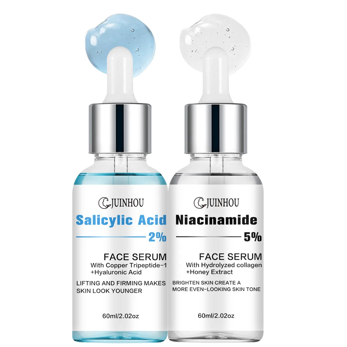 Conjunto de Sérum com Ácido Salicílico e Niacinamida JUINHOU2-PCS para Iluminar a Pele, Contém 5% de Nicotinamida e 2% de Ácido Salicílico, Adequado para Todos