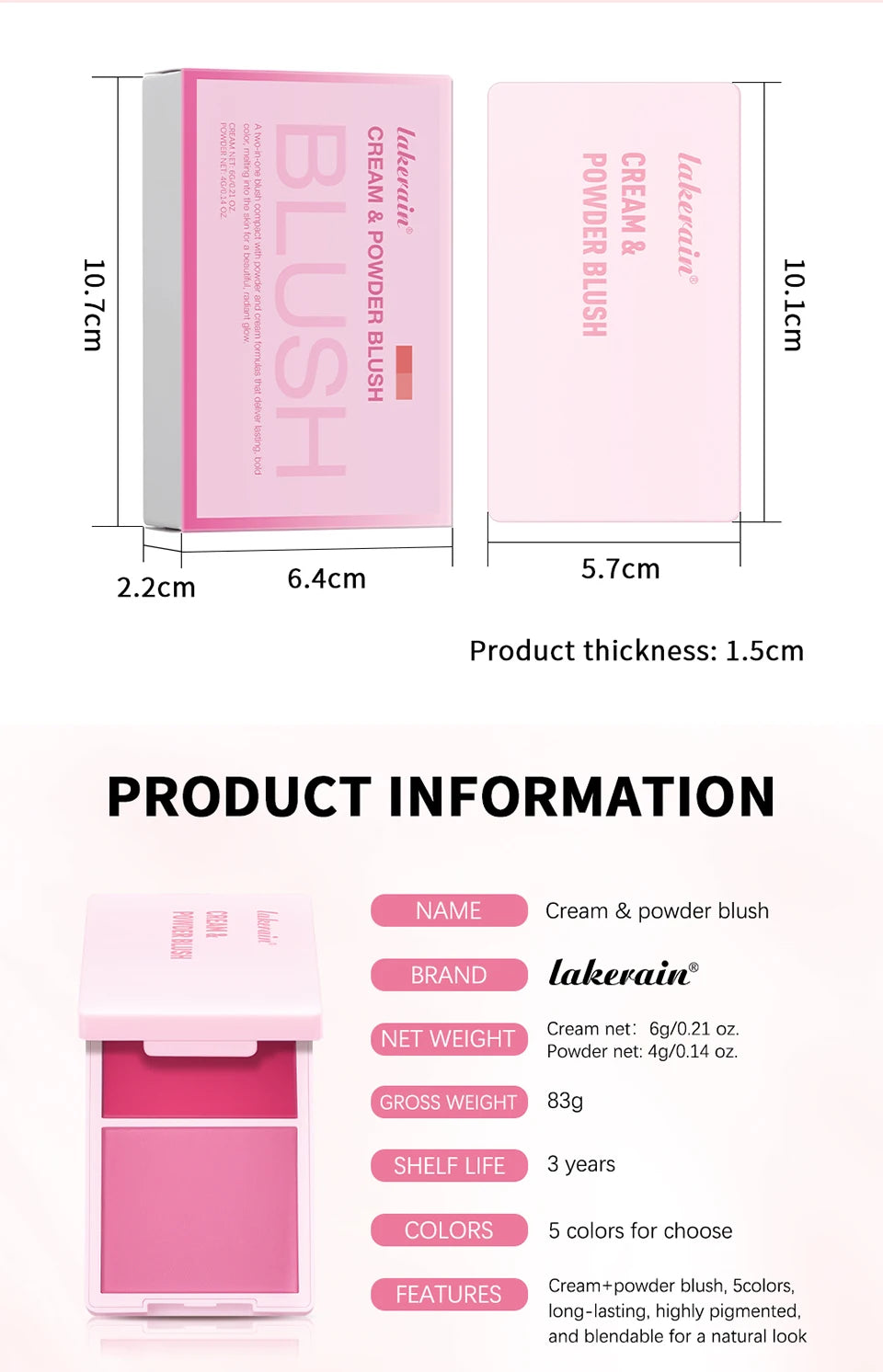 2 em 1 creme & pó blush fosco natural blush paleta de maquiagem dos olhos longa duração alta renderização de cor brilhante mindinho patrick ta blush