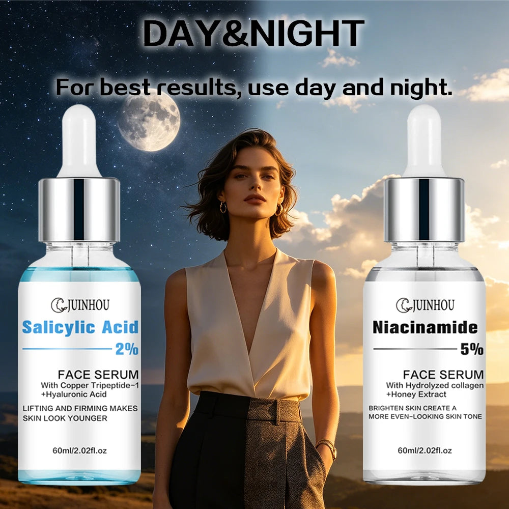 Conjunto de Sérum com Ácido Salicílico e Niacinamida JUINHOU2-PCS para Iluminar a Pele, Contém 5% de Nicotinamida e 2% de Ácido Salicílico, Adequado para Todos