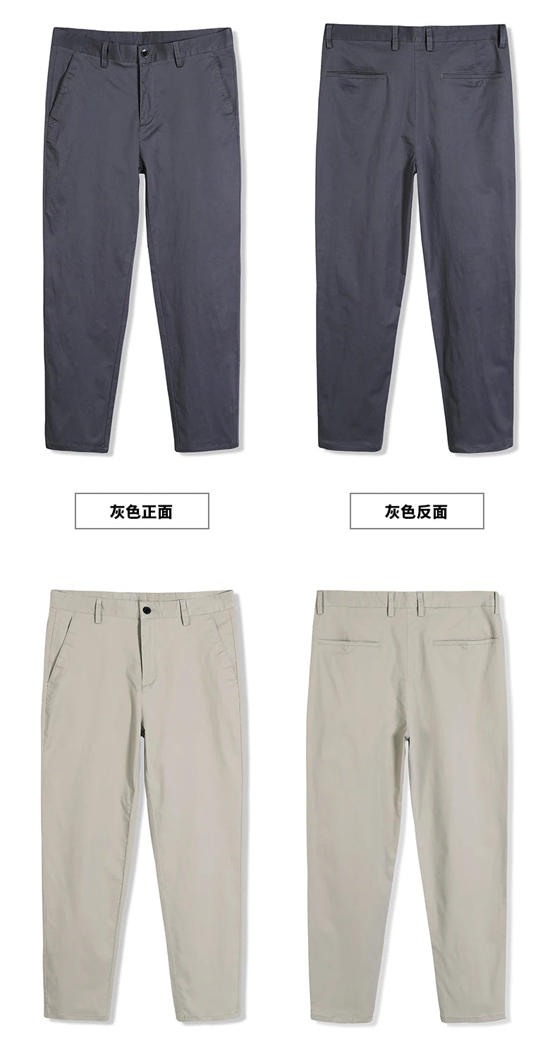 Calças masculinas de algodão casual estiramento calças masculinas homem longo em linha reta alta qualidade 4 cores plus size calça terno 42 44 46