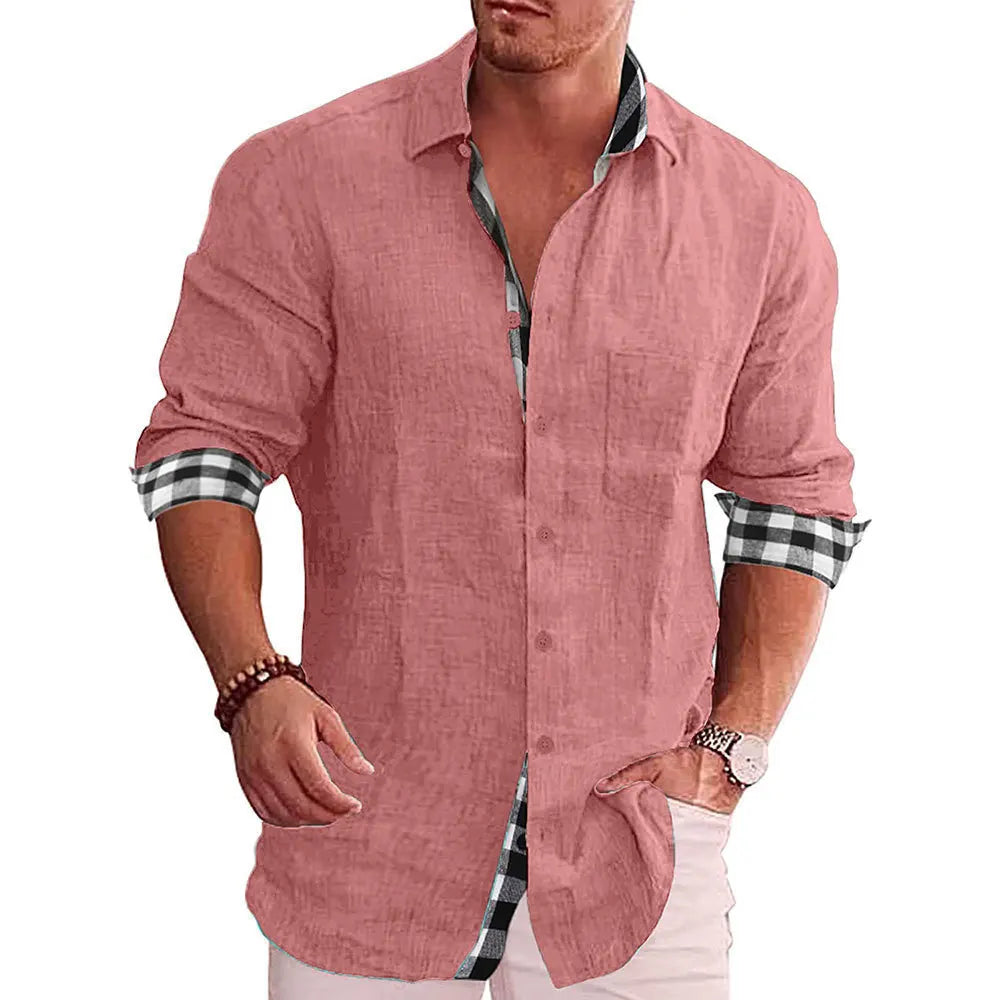 2025 camisa masculina de algodão de linho manga comprida casual negócios moda masculina botão acima camisa estilo europeu americano camisa solta