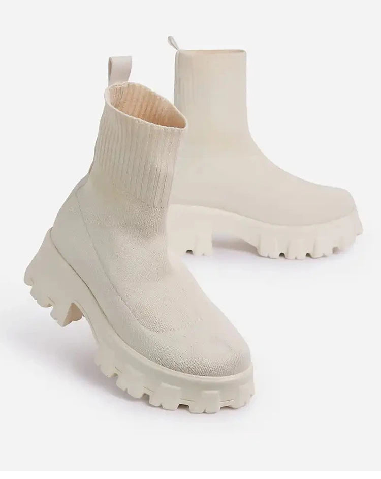 Botas femininas botas de plataforma elástica respirável primavera verão saltos botas mujer deslizamento em botas de tornozelo mulher elegante sapatos de salto