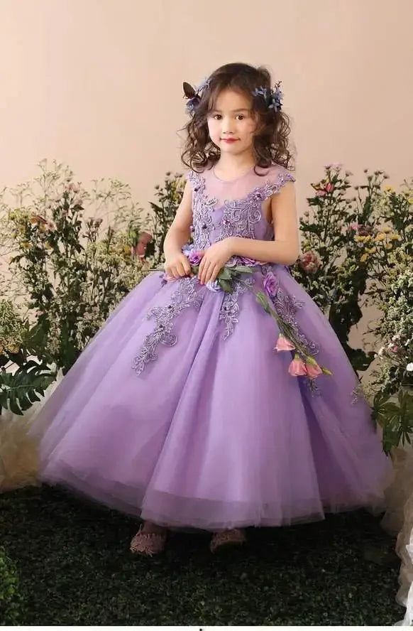 Crianças lavanda desempenho outfits crianças vestido de festa traje meninas princesa roxo roupas aniversário elegante ponkata piano