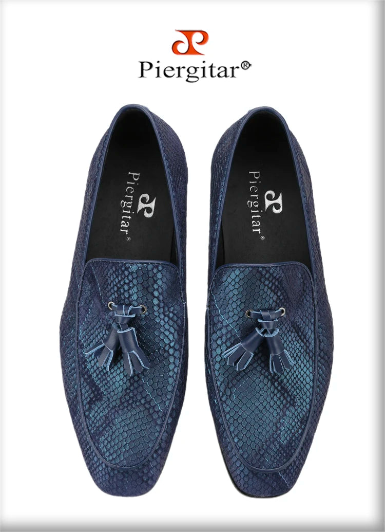 Piergitar-Mocassins de camurça serpentina masculina com borlas de couro combinando, chinelos artesanais para fumar, sola vermelha, novo modelo, 5 cores