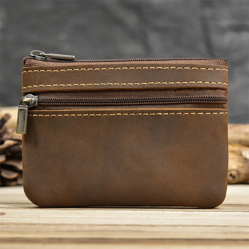 Luufan couro genuíno zíper moeda cartão bolsa de couro real rfid titular do cartão embreagem carteiras slots para homens mulheres mini bolsa fina