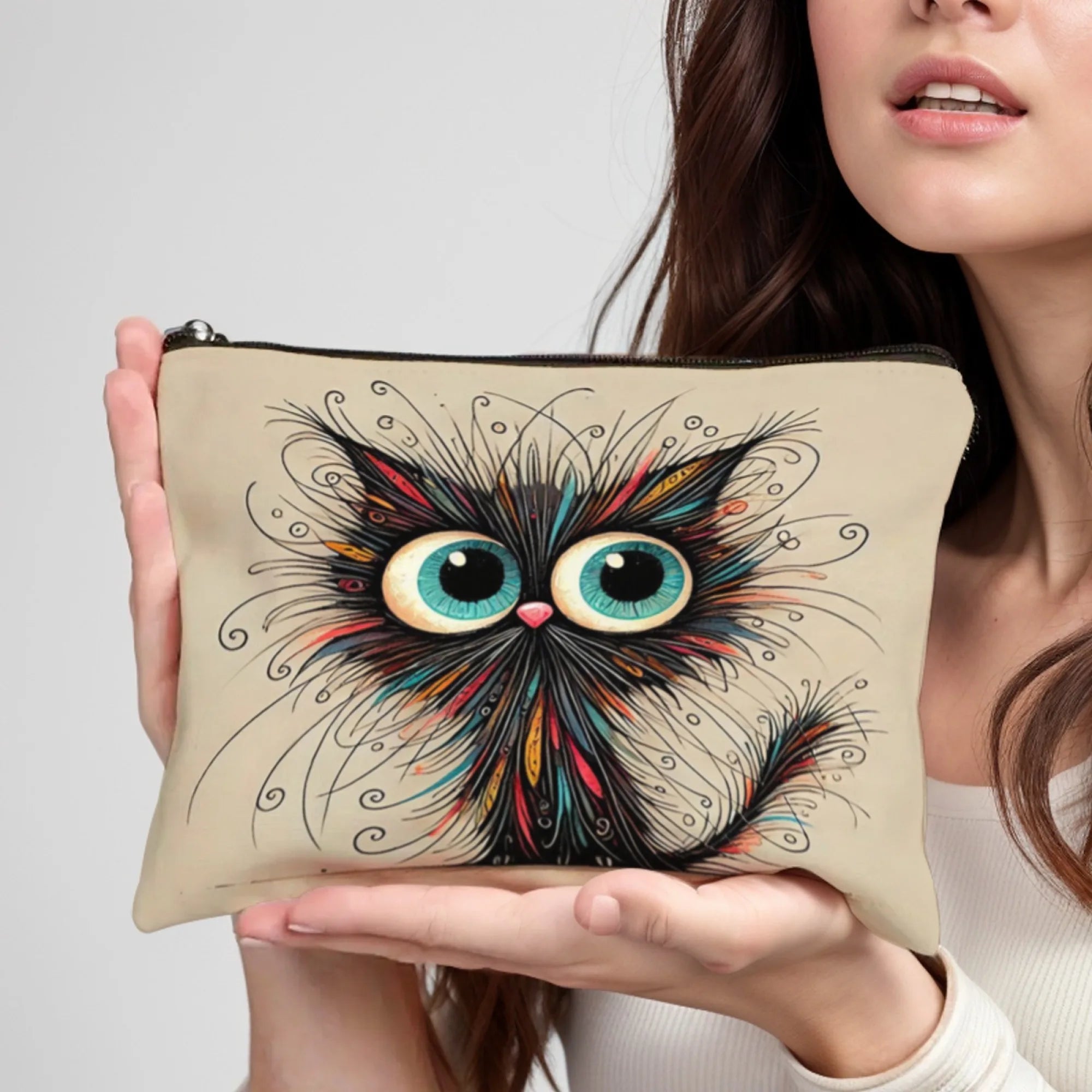 Adorável bolsa de cosméticos de gato preto, elegante e durável, organizador de viagem, bolsa de higiene portátil perfeita para diversão, armazenamento conveniente