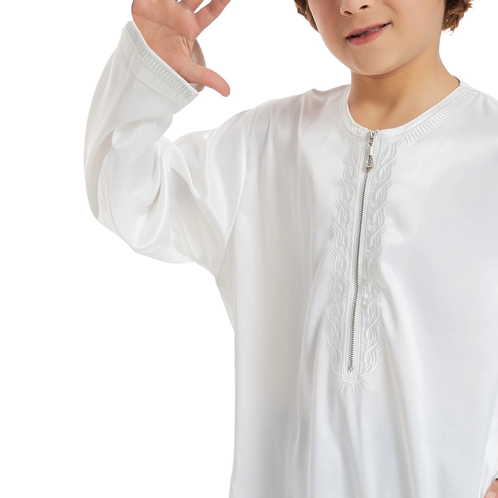 Crianças muçulmanas Abaya Ramadan Jubba Prayer Thobe, vestido longo islâmico para crianças, vestido com o pescoço para meninos, Kaftan Dubai e árabe