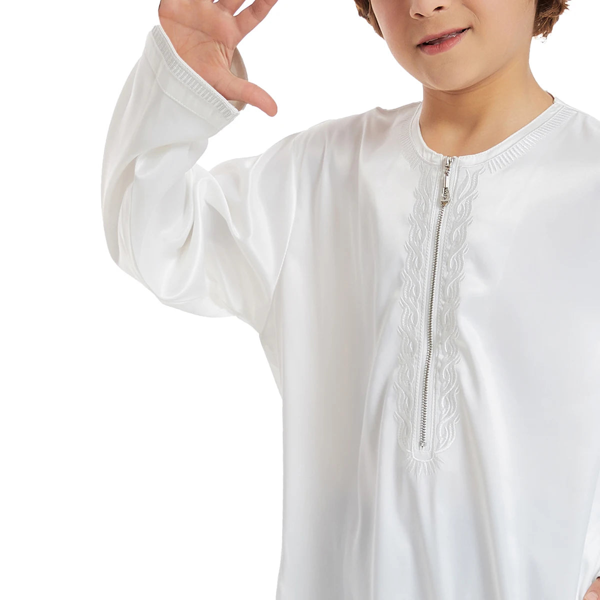 Crianças muçulmanas Abaya Ramadan Jubba Prayer Thobe, vestido longo islâmico para crianças, vestido com o pescoço para meninos, Kaftan Dubai e árabe