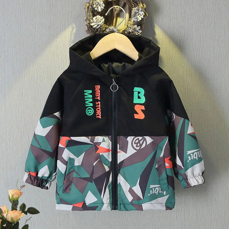 Meninos outono jaquetas com capuz primavera crianças zíper fino blusão casaco casual impressão meninas outerwear crianças trench roupas 2-8y