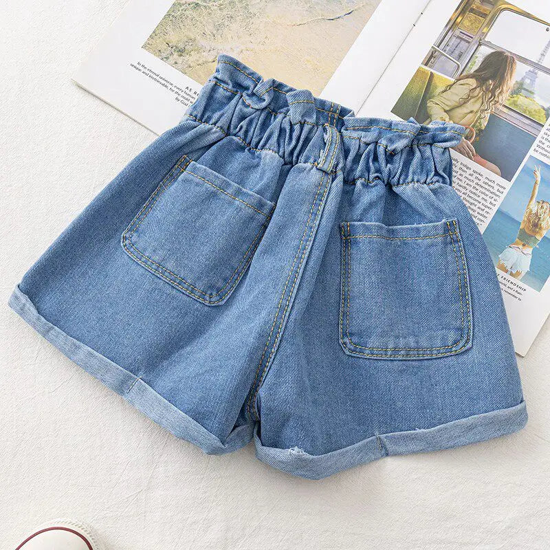 Shorts jeans estilo coreano para meninas de 1 a 7 anos, roupas curtas de verão para meninas, algodão macio, shorts jeans da moda, roupas para bebês meninas