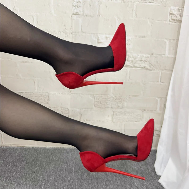 Sapatos Femininos de Salto Alto Flock de 16cm, Sapatos Sexy para Cosplay Masculino, Preto, Forro Vermelho, Slip On, Cores Personalizadas