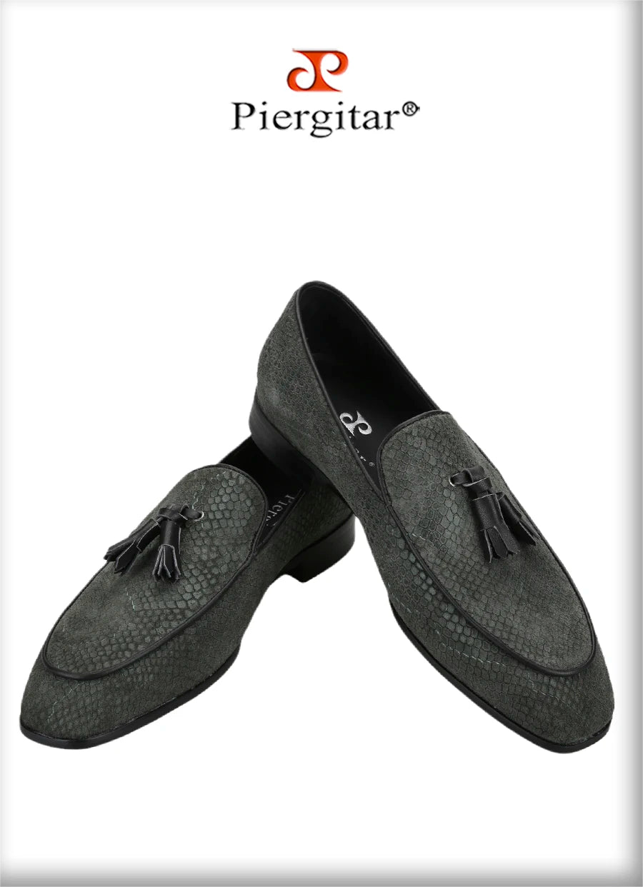 Piergitar-Mocassins de camurça serpentina masculina com borlas de couro combinando, chinelos artesanais para fumar, sola vermelha, novo modelo, 5 cores